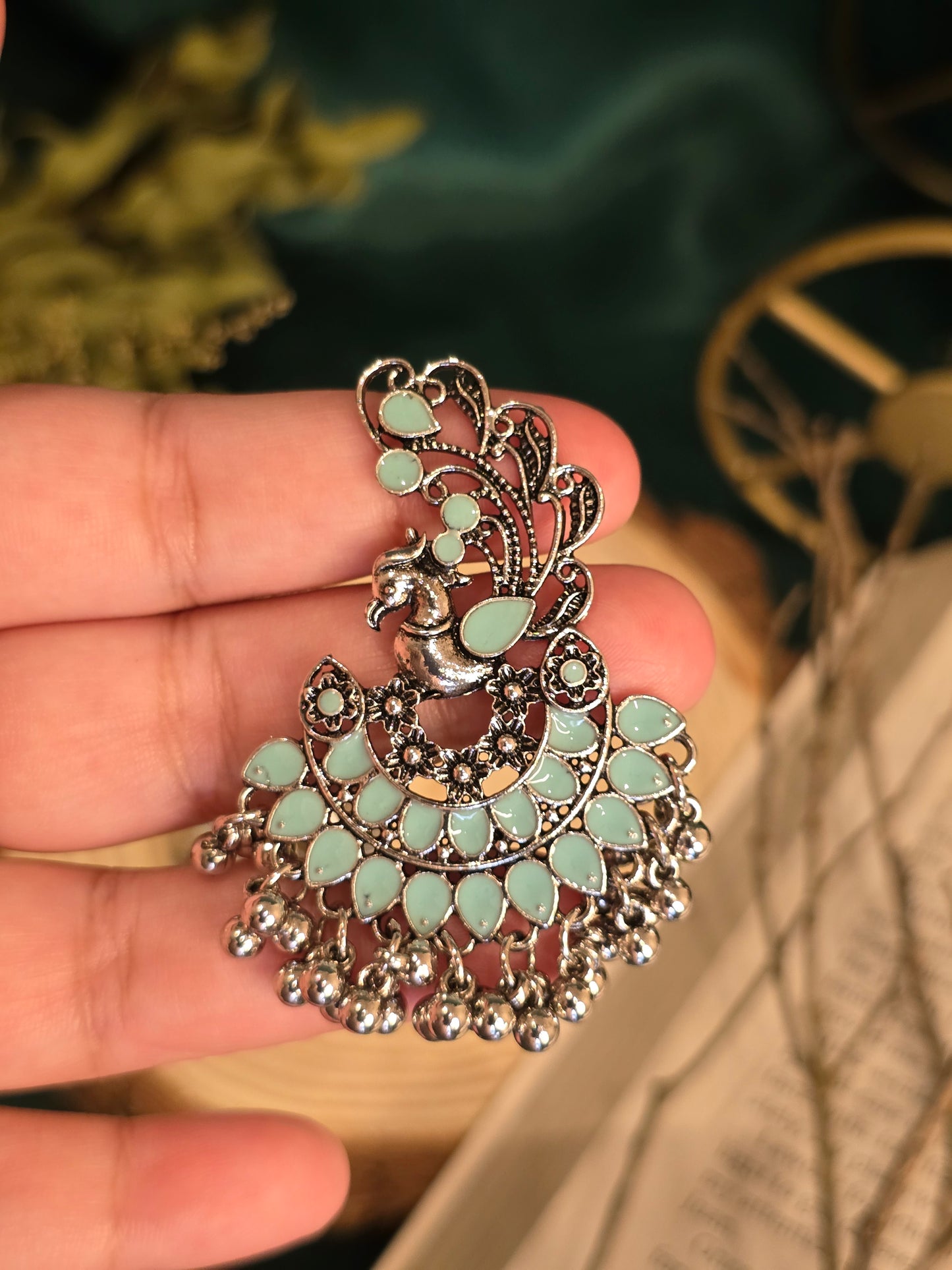 Mint Peacock Grace Earrings Jewellery - 0012