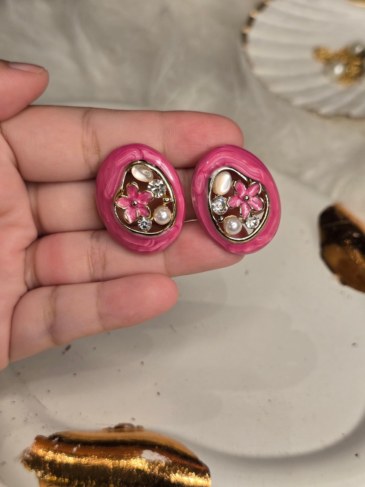 Rose Quartz Flora Resin Earrings Jewellery - 0114