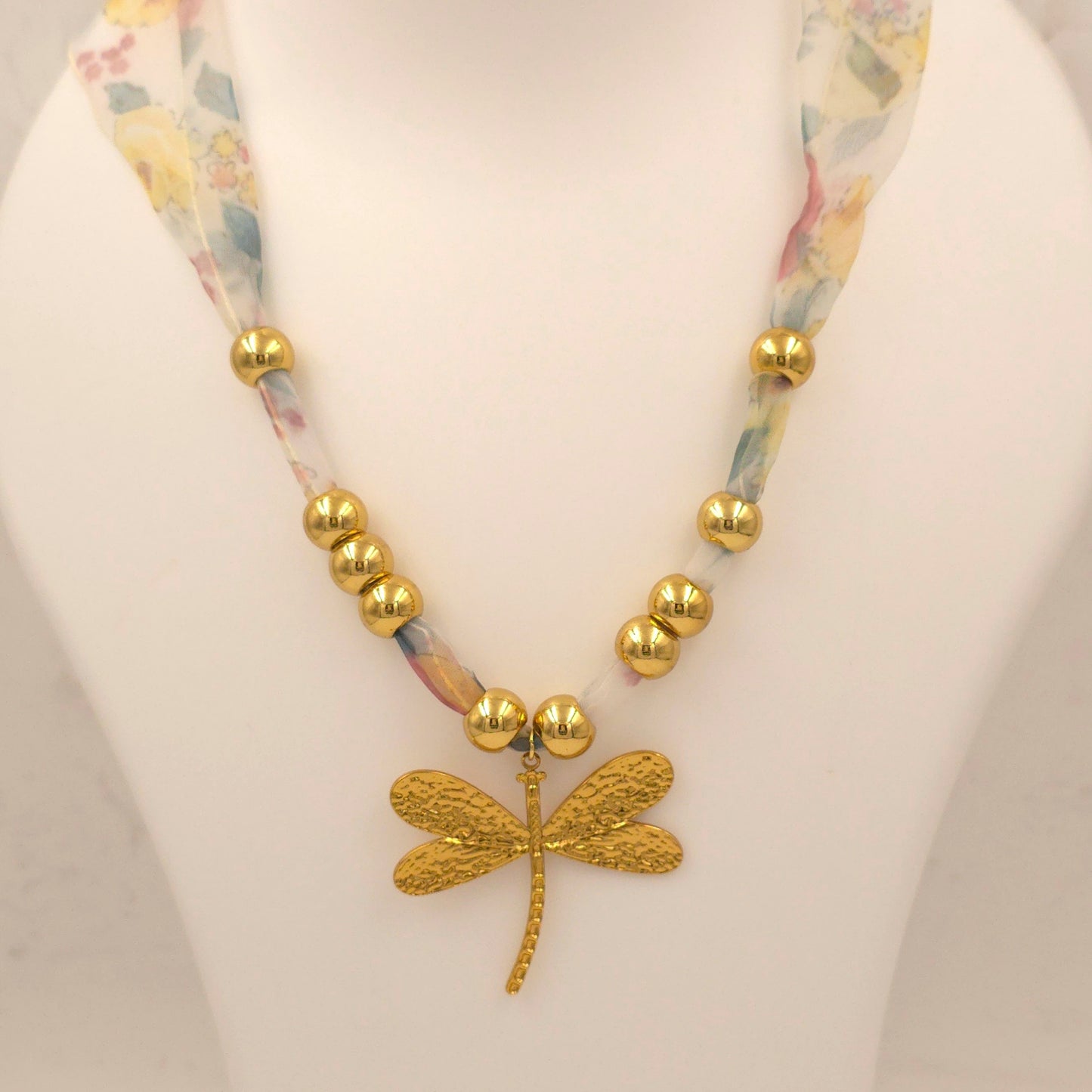 PN038 - Beaded Dragonfly Chiffon Necklace