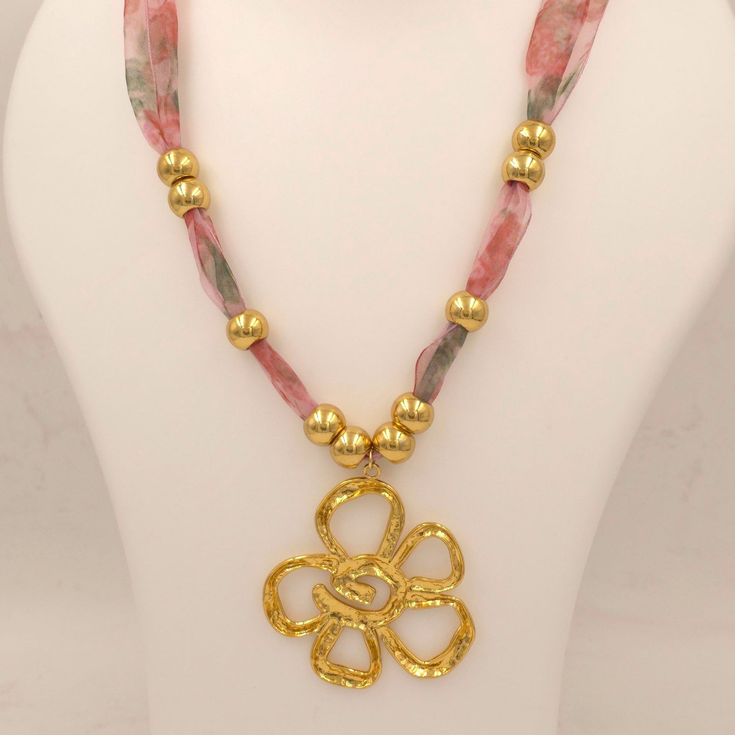 PN051 - Beaded Floral Chiffon Necklace