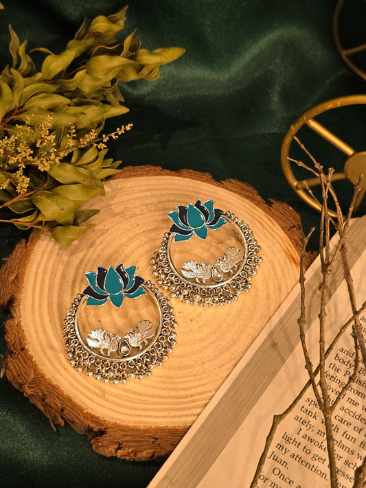 Antique Aqua Lotus Earrings Jewellery - 0001