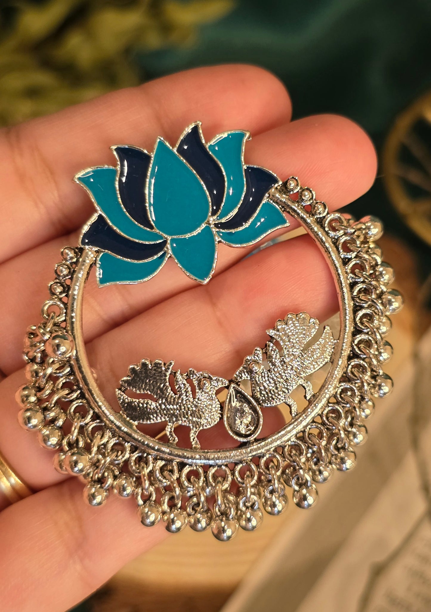 Antique Aqua Lotus Earrings Jewellery - 0001