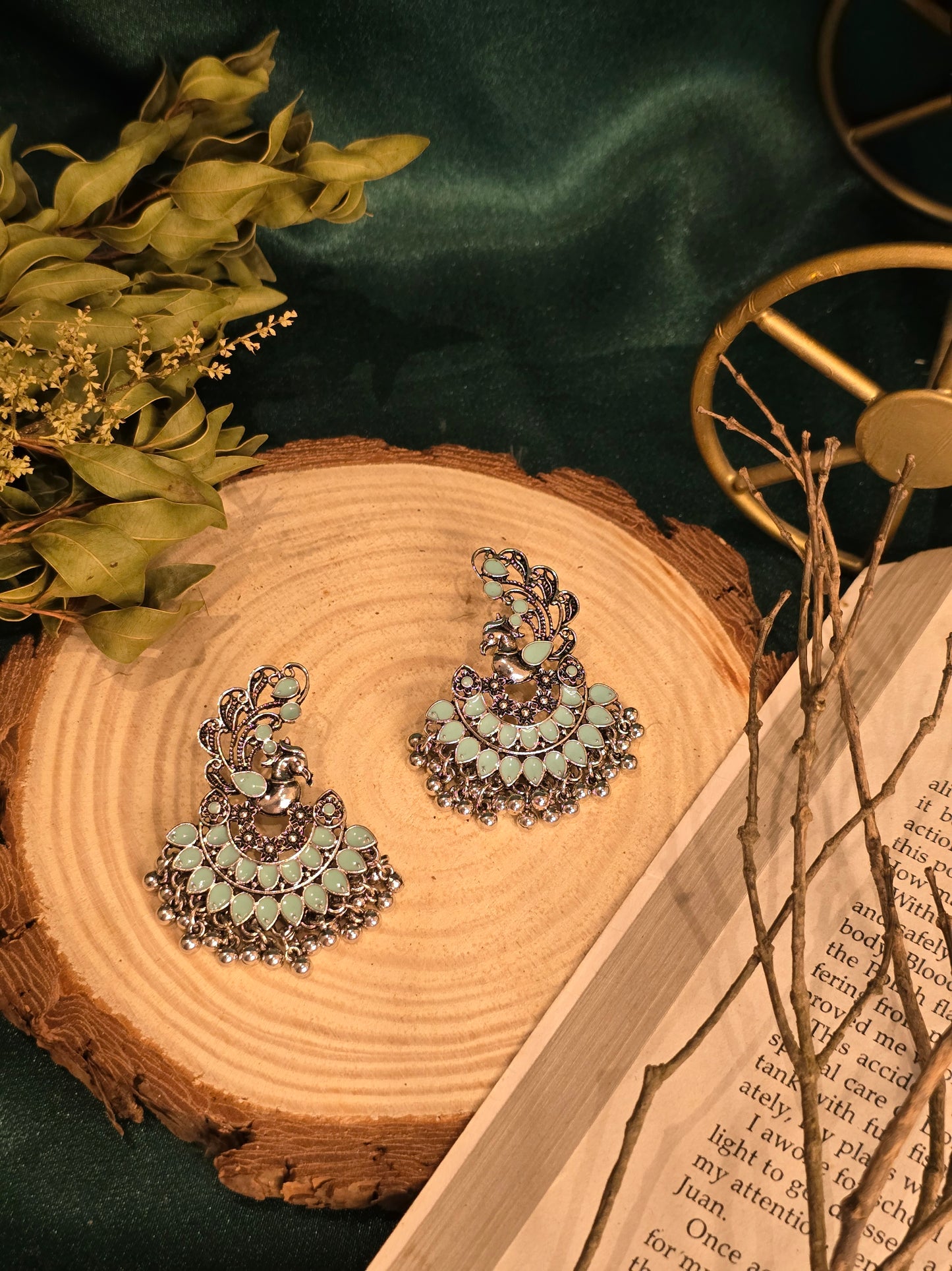 Mint Peacock Grace Earrings Jewellery - 0012