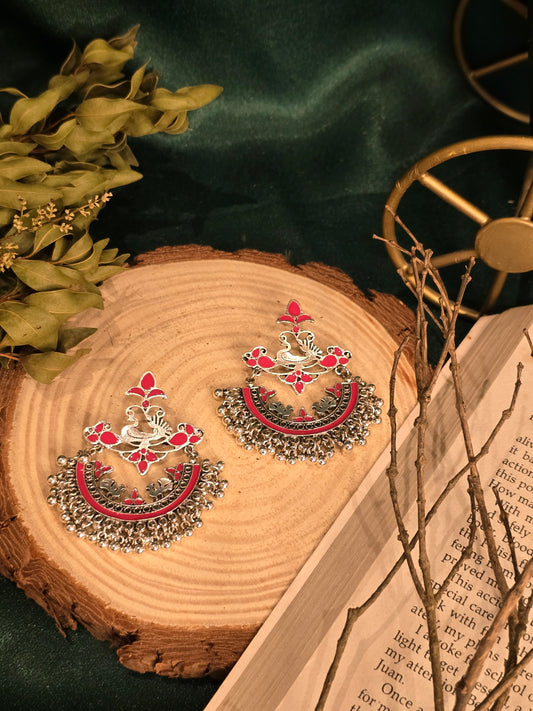 Silver Rose Peacock Earrings Jewellery - 0015