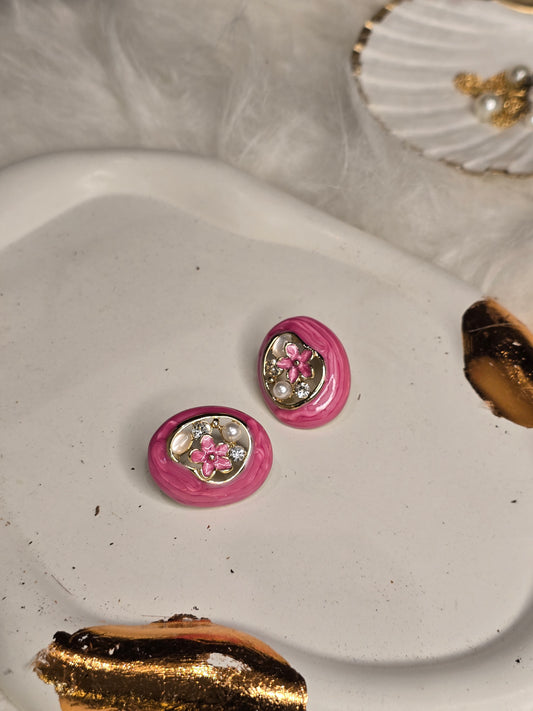 Rose Quartz Flora Resin Earrings Jewellery - 0114