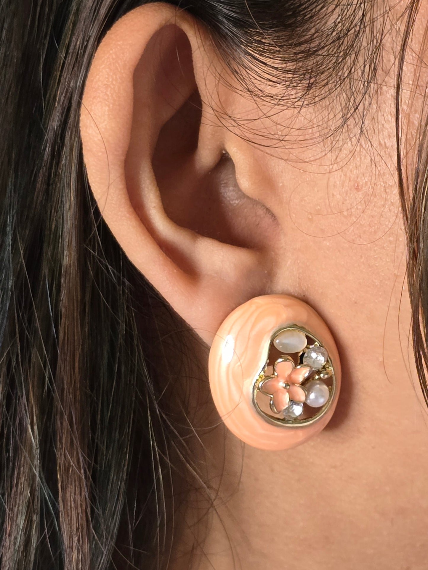 Peach Flora Resin Earrings Jewellery - 0115