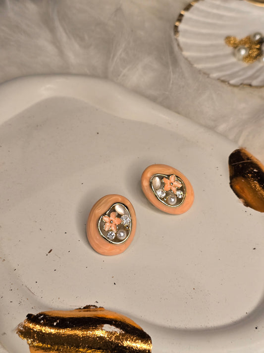 Peach Flora Resin Earrings Jewellery - 0115