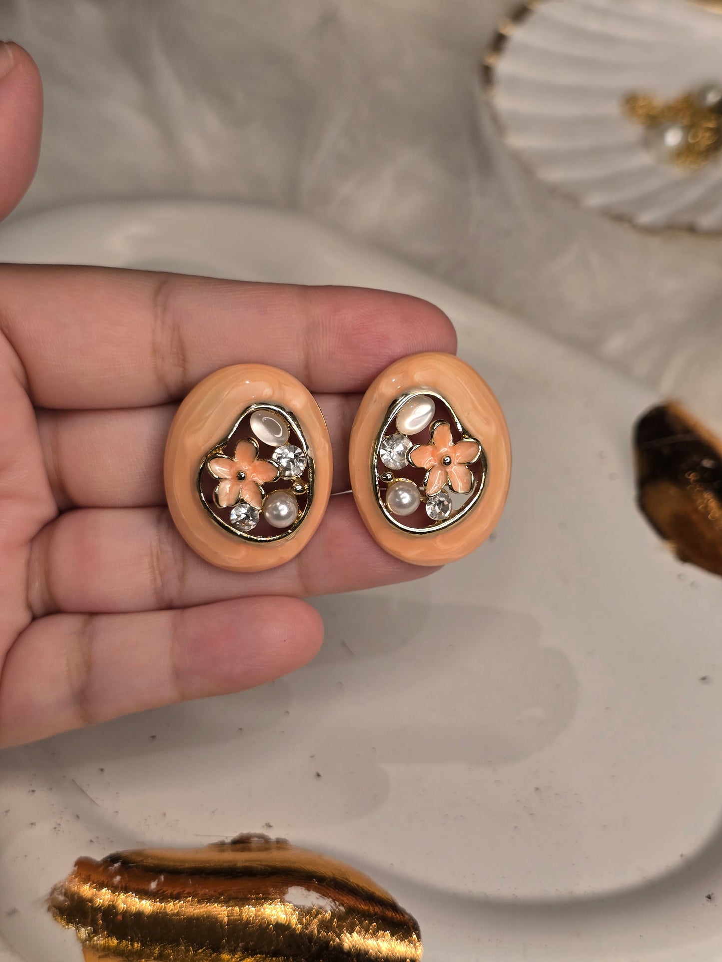 Peach Flora Resin Earrings Jewellery - 0115