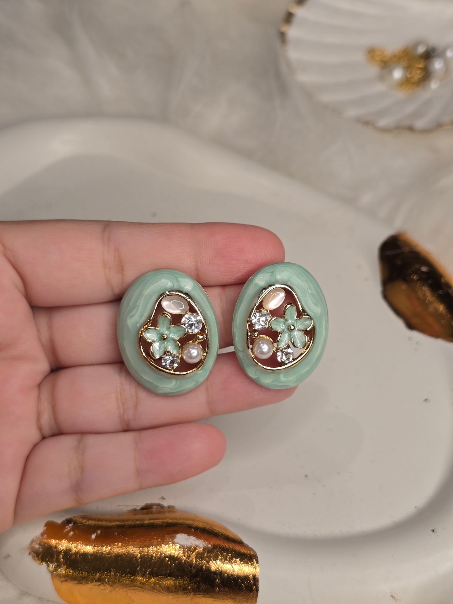 Mint Flora Resin Earrings Jewellery - 0117