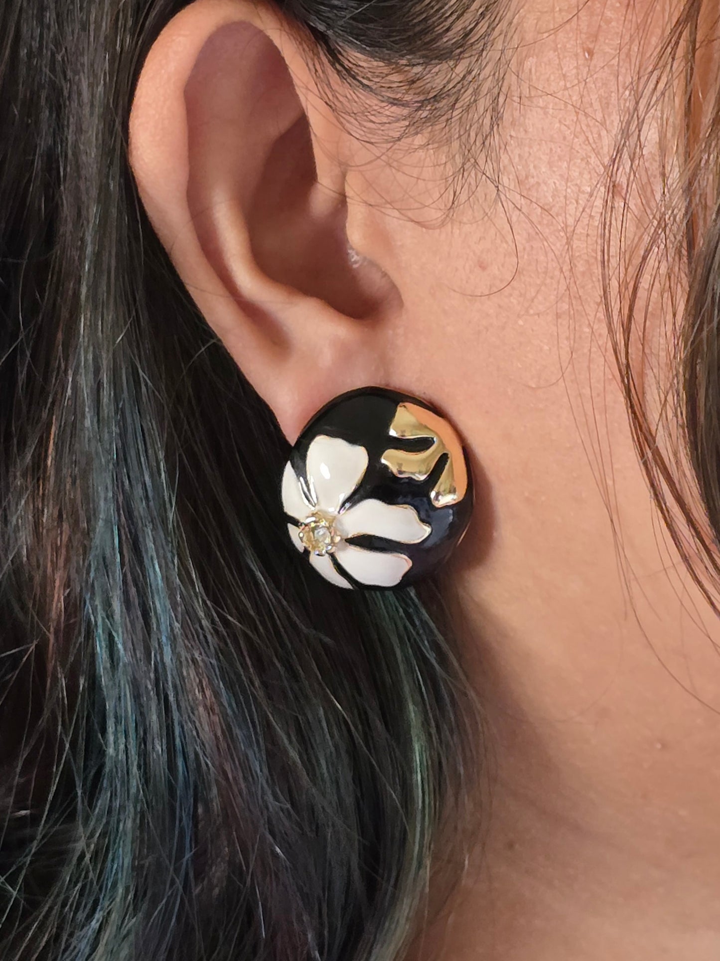 Black Floral Resin Earrings Jewellery - 0120