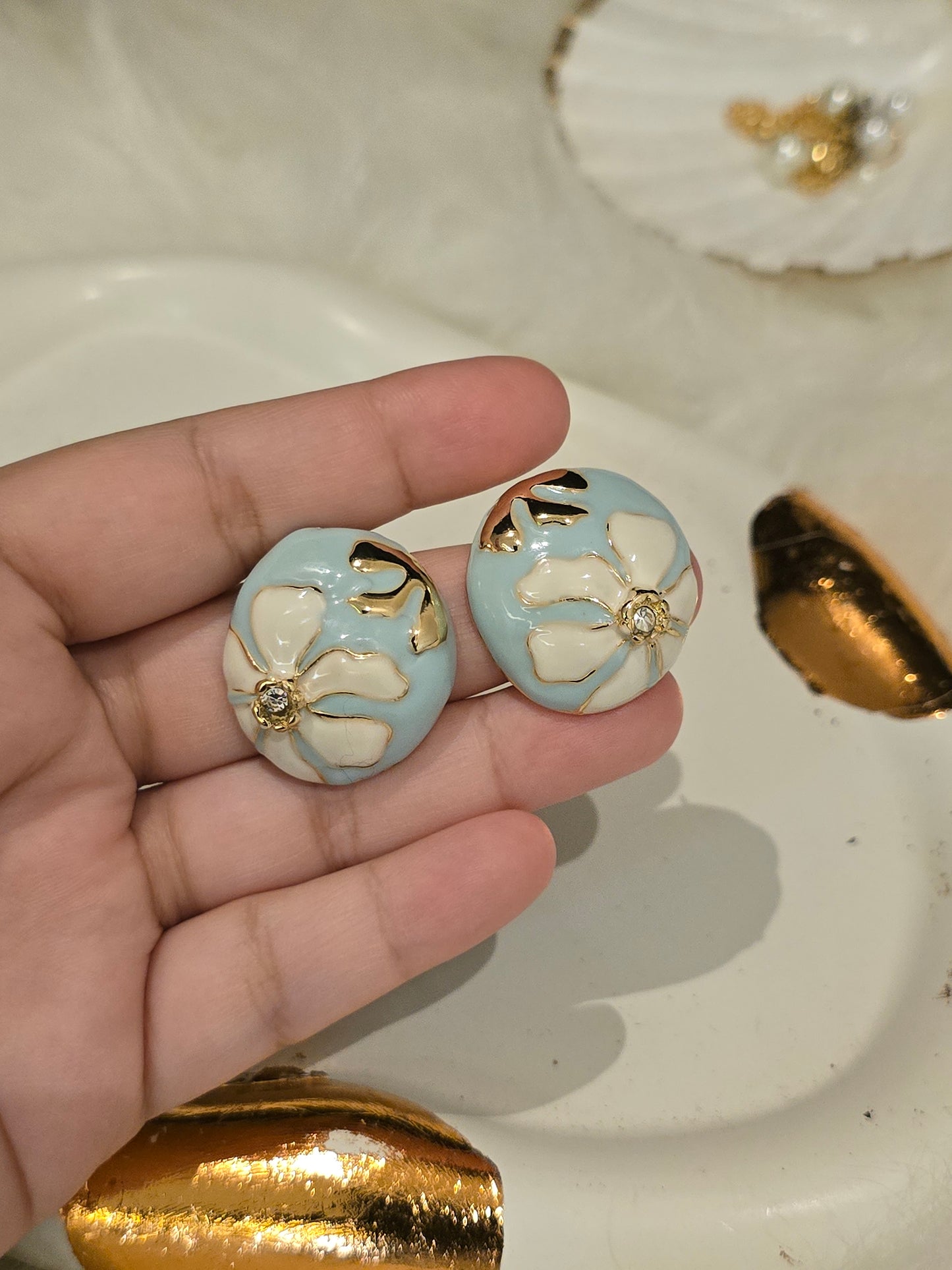 Light Blu Floral Resin Earrings Jewellery - 0121