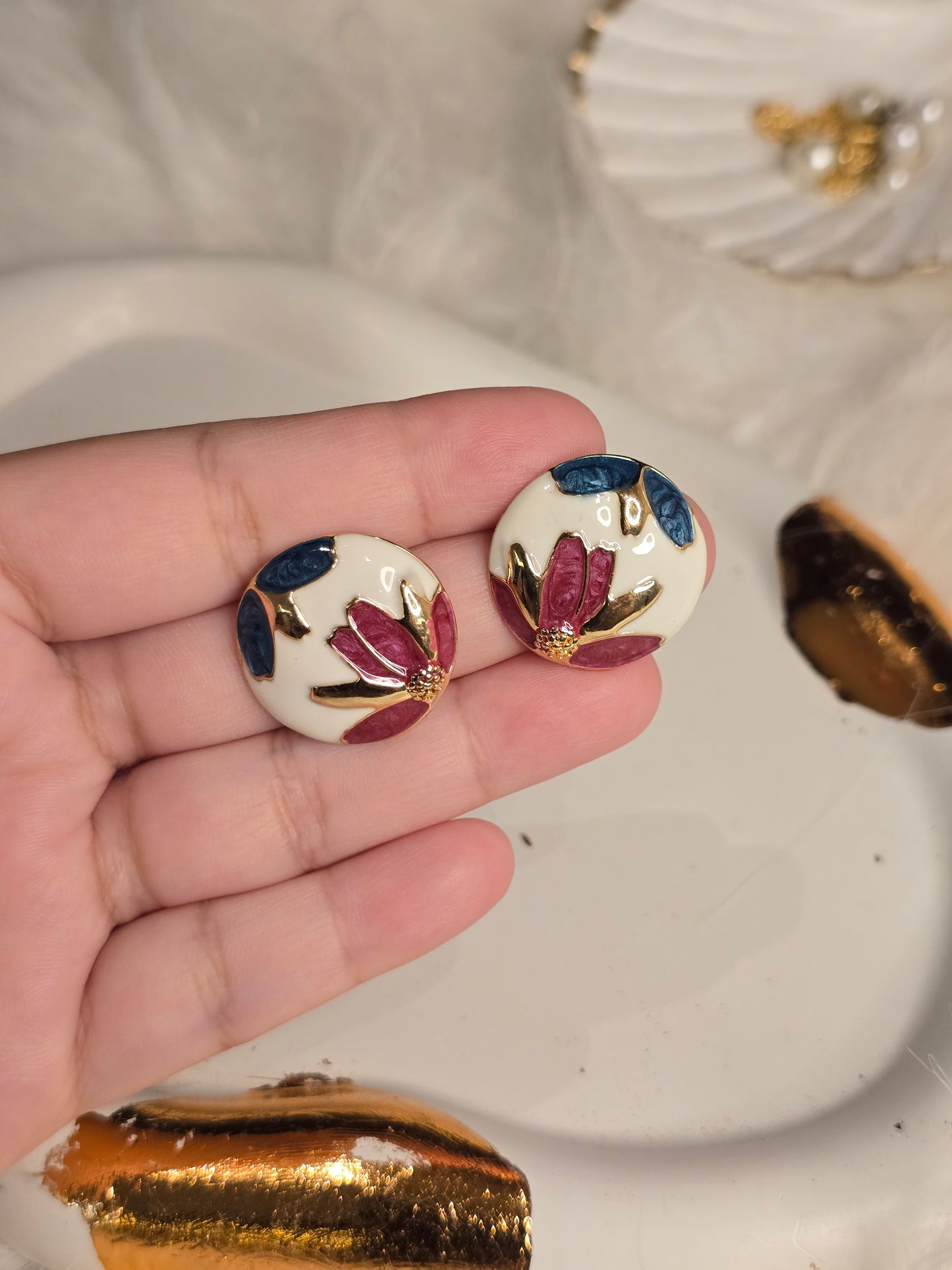 Blush & Blue Pearl Resin Earrings Jewellery - 0122
