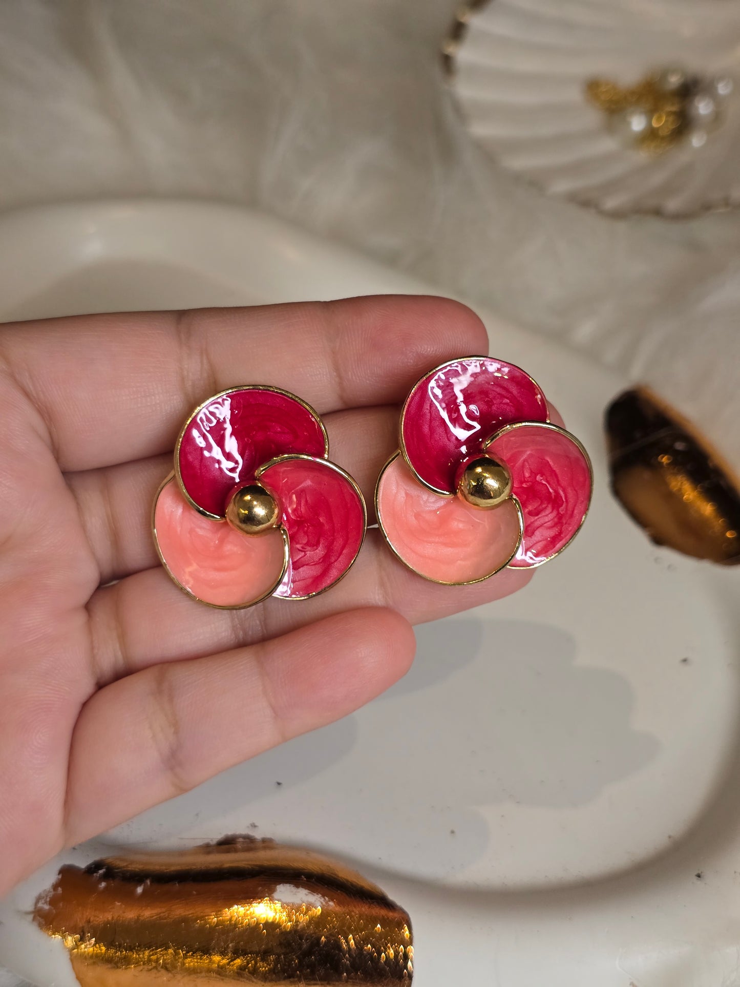 Ruby Flower Resin Earrings Jewellery - 0125