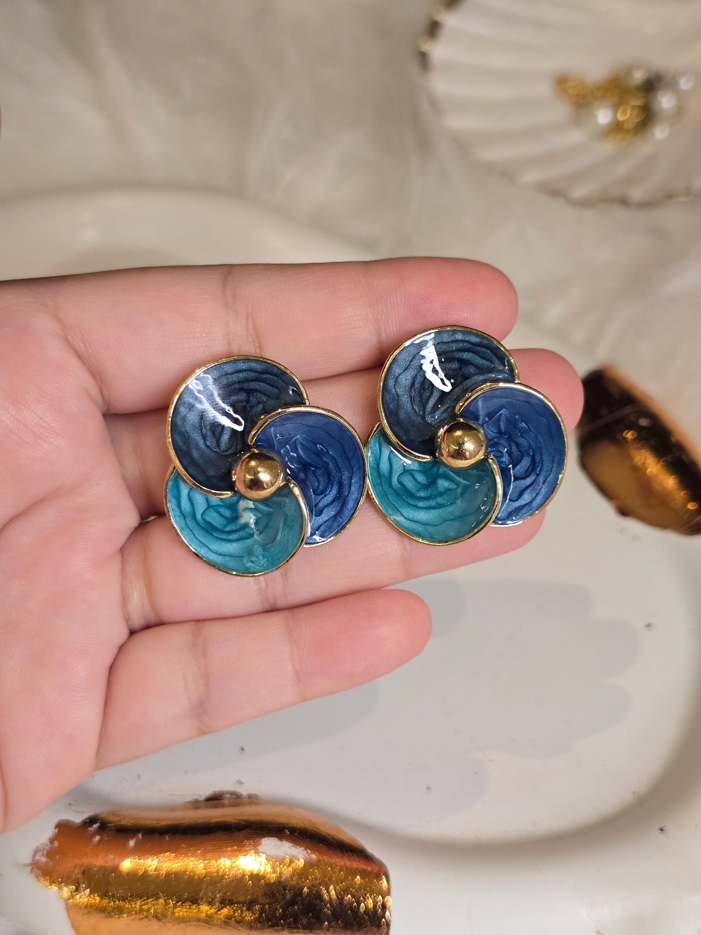 Aqua Flower Resin Earrings Jewellery -0126