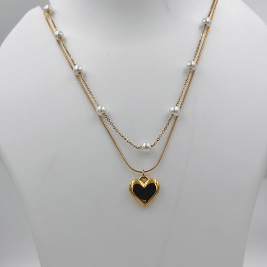 0063- Double layer Heart Charms Necklace