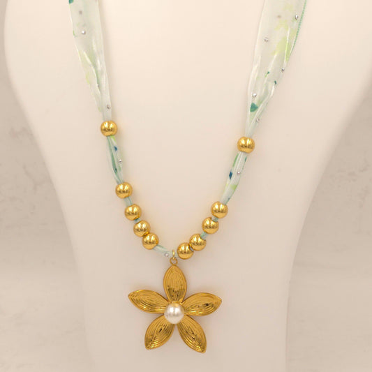 PN039 - Beaded Petals Chiffon Necklace
