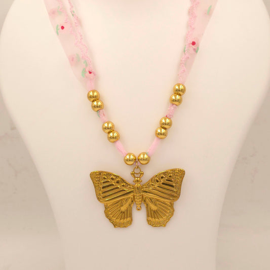 PN040 - Beaded Butterfly Chiffon Necklace