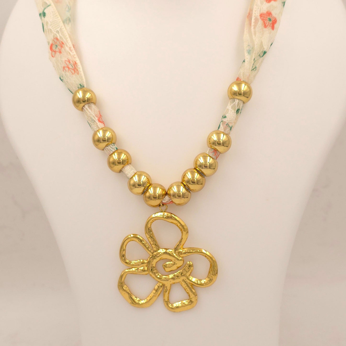 PN041 - Beaded Floral Chiffon Necklace