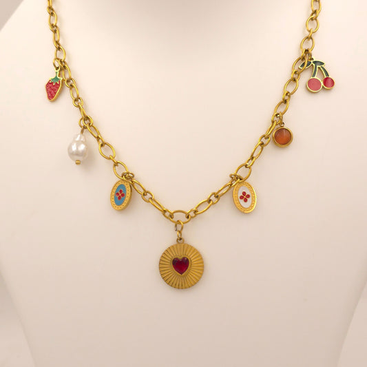 PN043 - Fruity Heart Charm Necklace