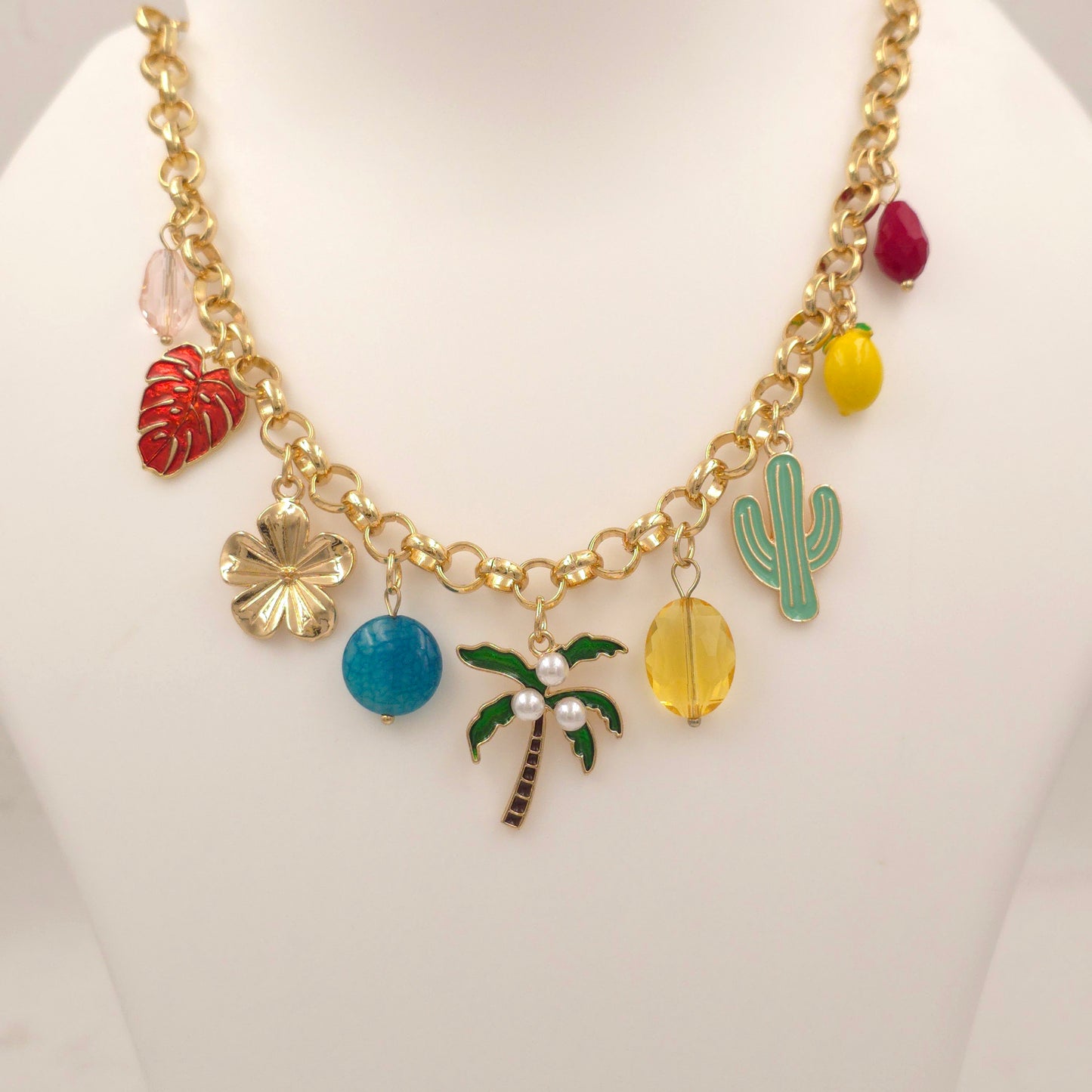 PN055 - Beachy Palm Charms Necklace