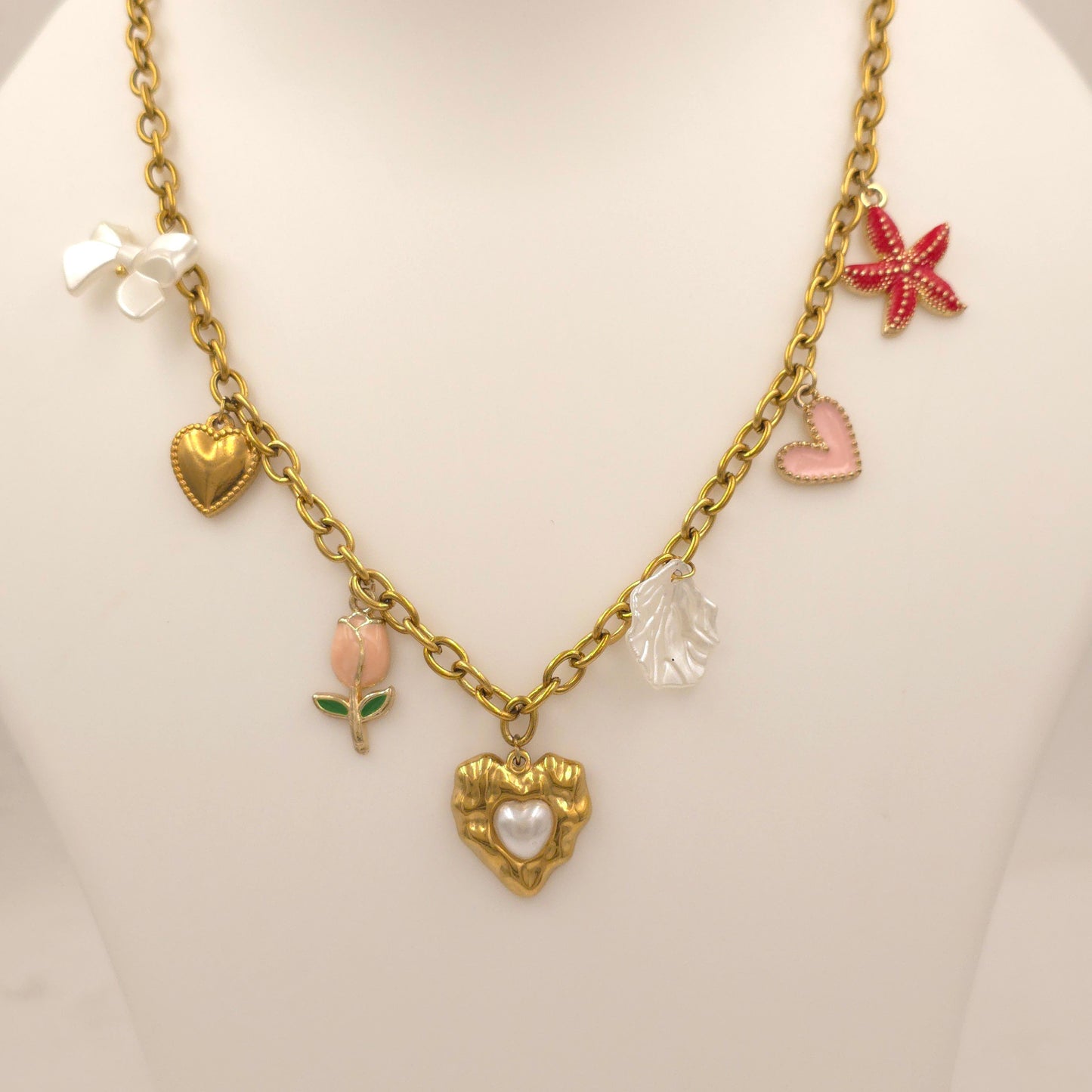 PN056 - Beachy Heart Charms Necklace