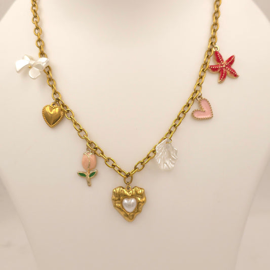 PN056 - Beachy Heart Charms Necklace
