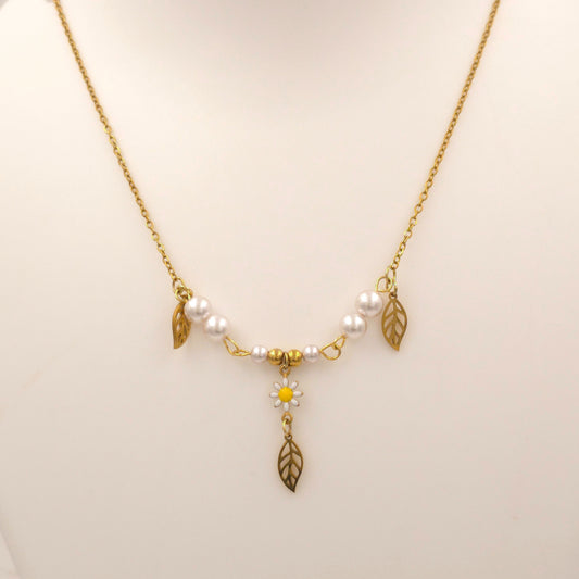 PN057 - Leafy Pearls Necklace